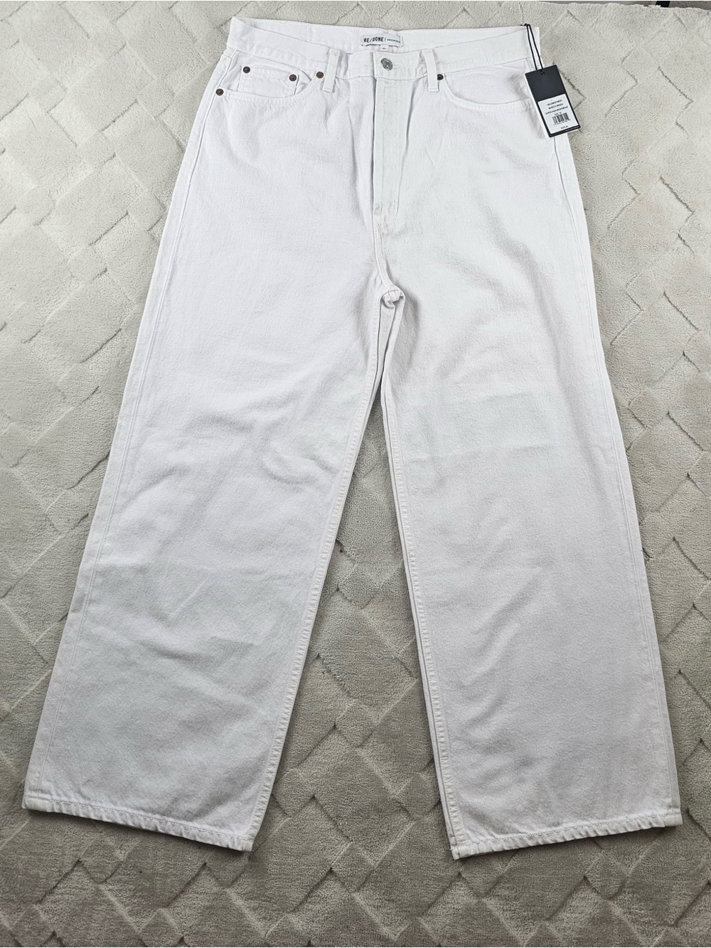 Re/Done Super High Workwear Jeans Womens 32 White Denim Wide Leg Button Fly